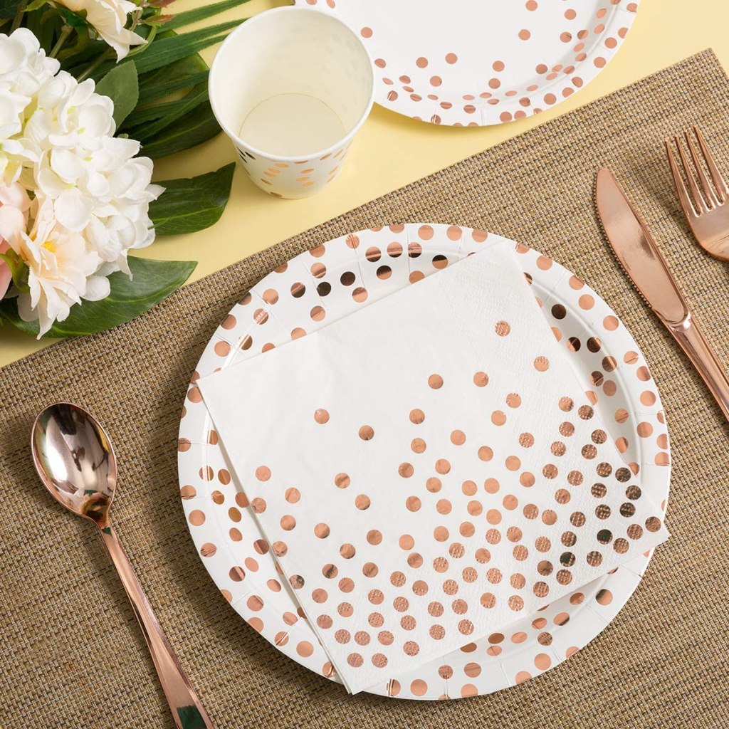 bridal shower ideas - rose gold dinnerware set