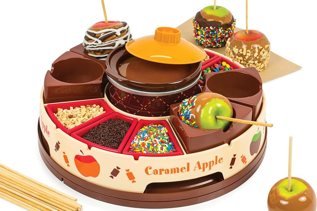 caramel and chocolate apples fondue party set