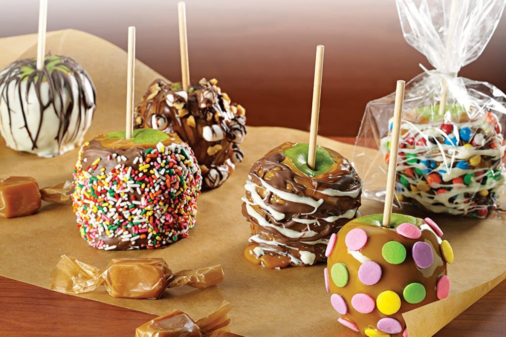 decorated caramel and chocolate apples