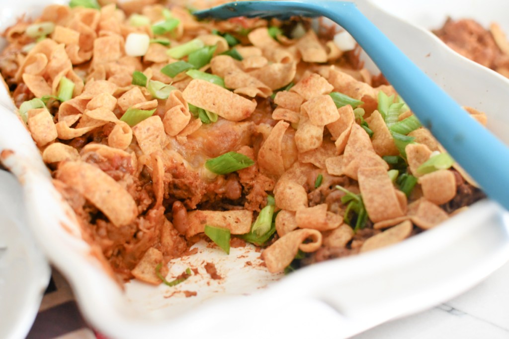 casserole dish with frito pie