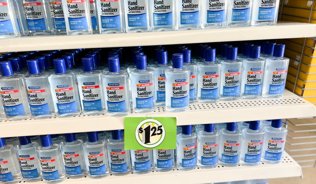 hand sanitizer on shelves