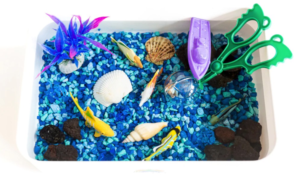 sea themed mama of joy sensory bin