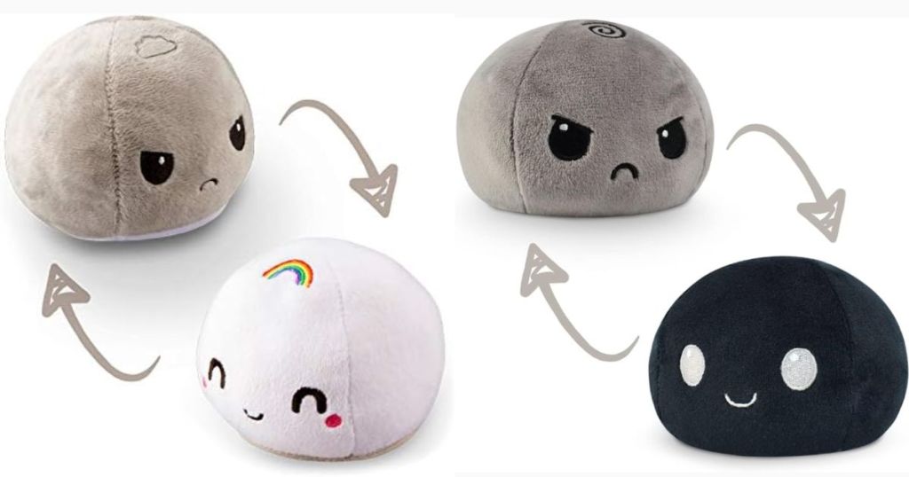 TeeTurtle - The Original Reversible Ball Plushie - Storm + Rainbow and Grey + Black