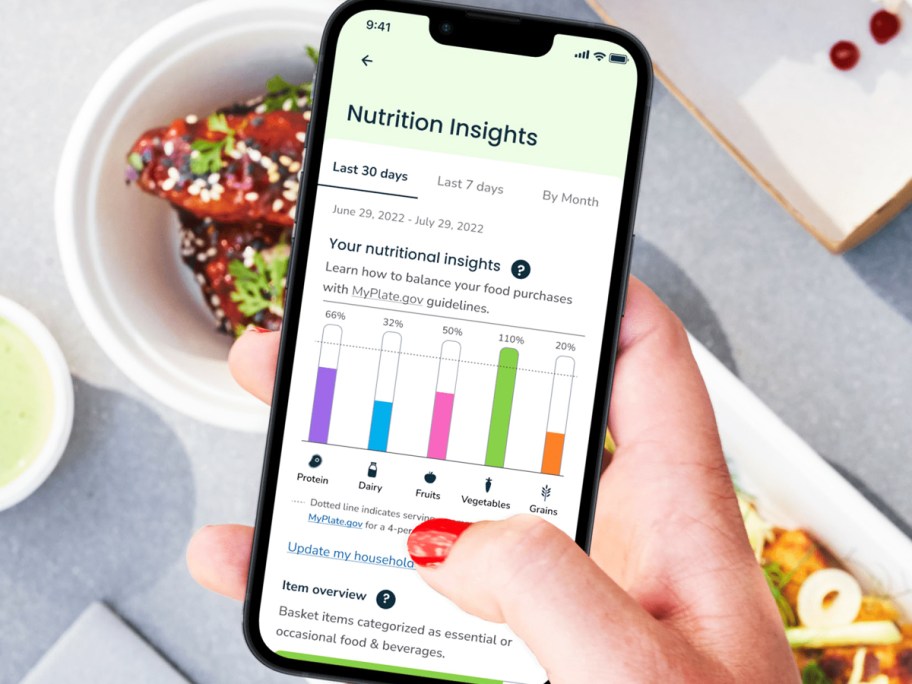 hand holding an iphone with nutrition insights displayed on screen