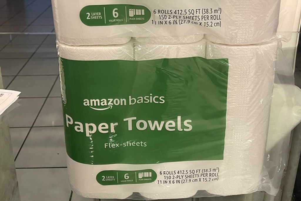 two packs of paper towels in kitchen