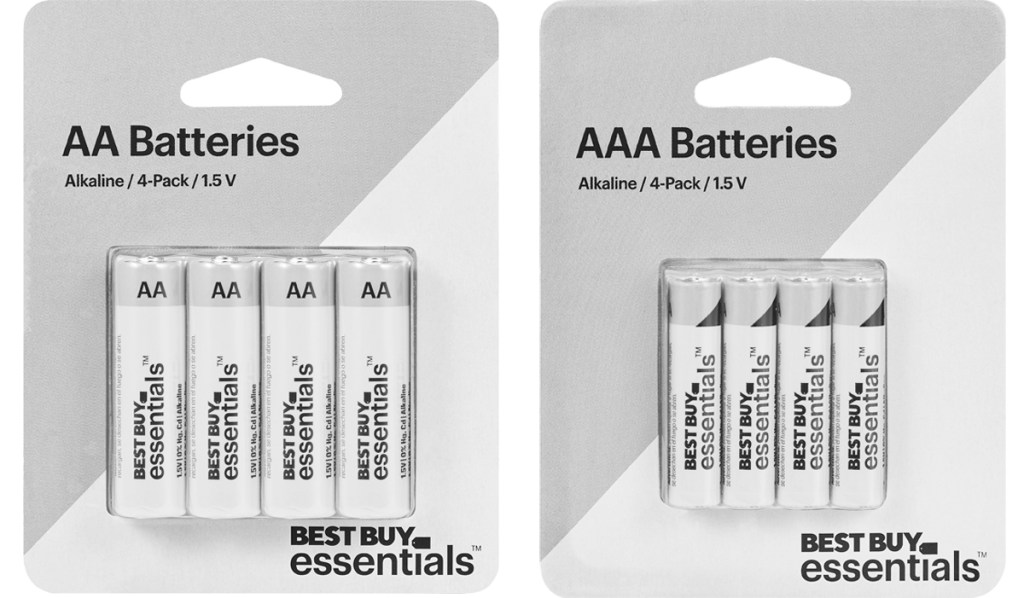 two 4-pack sets of best buy essentials batteries