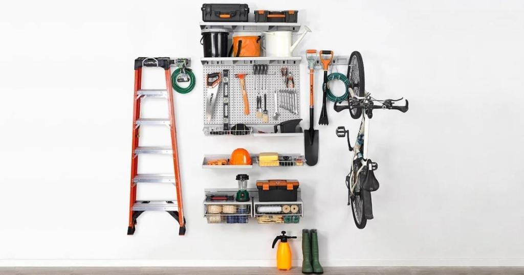 HAUS 59-Piece Quick-Release Snap Rail Garage Organization System Kit