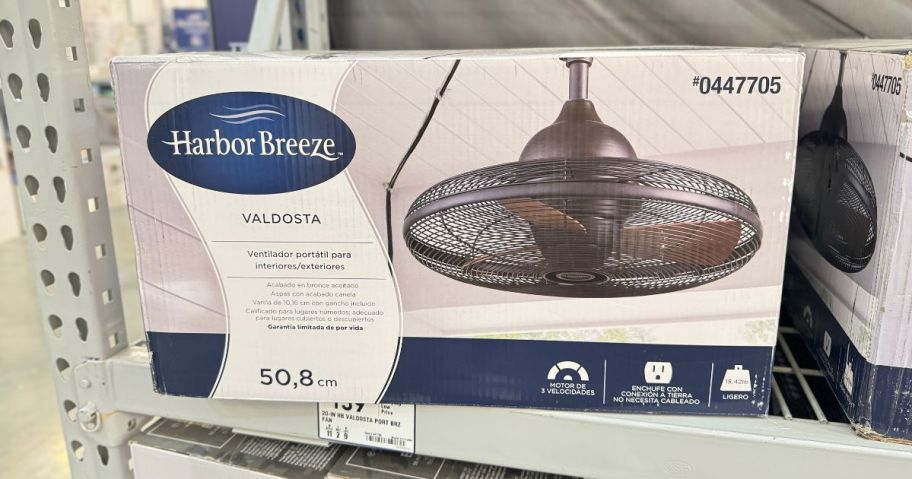 Harbor Breeze IndoorOutdoor Cage Ceiling Fan on a shelf