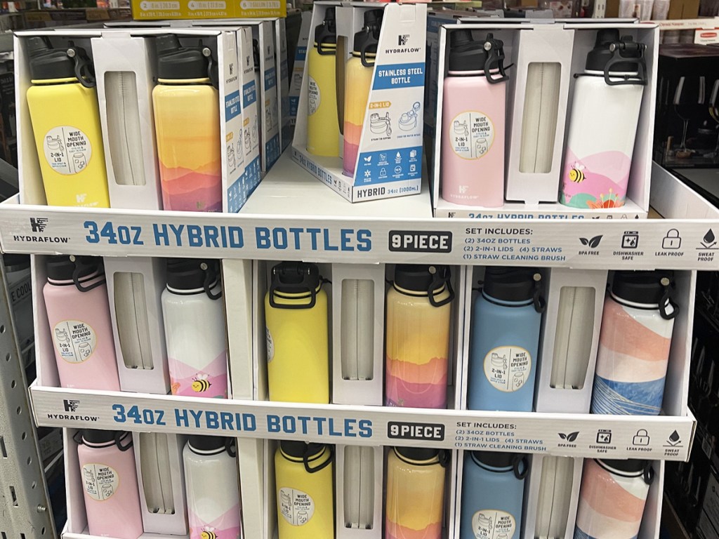 display of hydraflow bottles in sams club