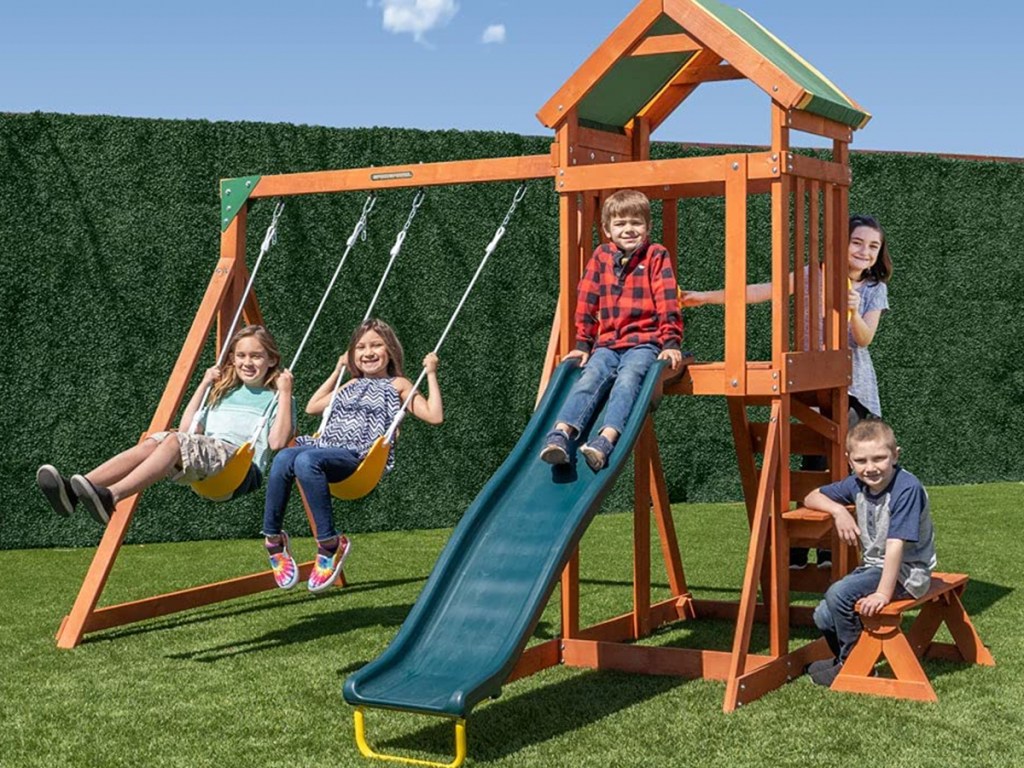 kids playing on swingset