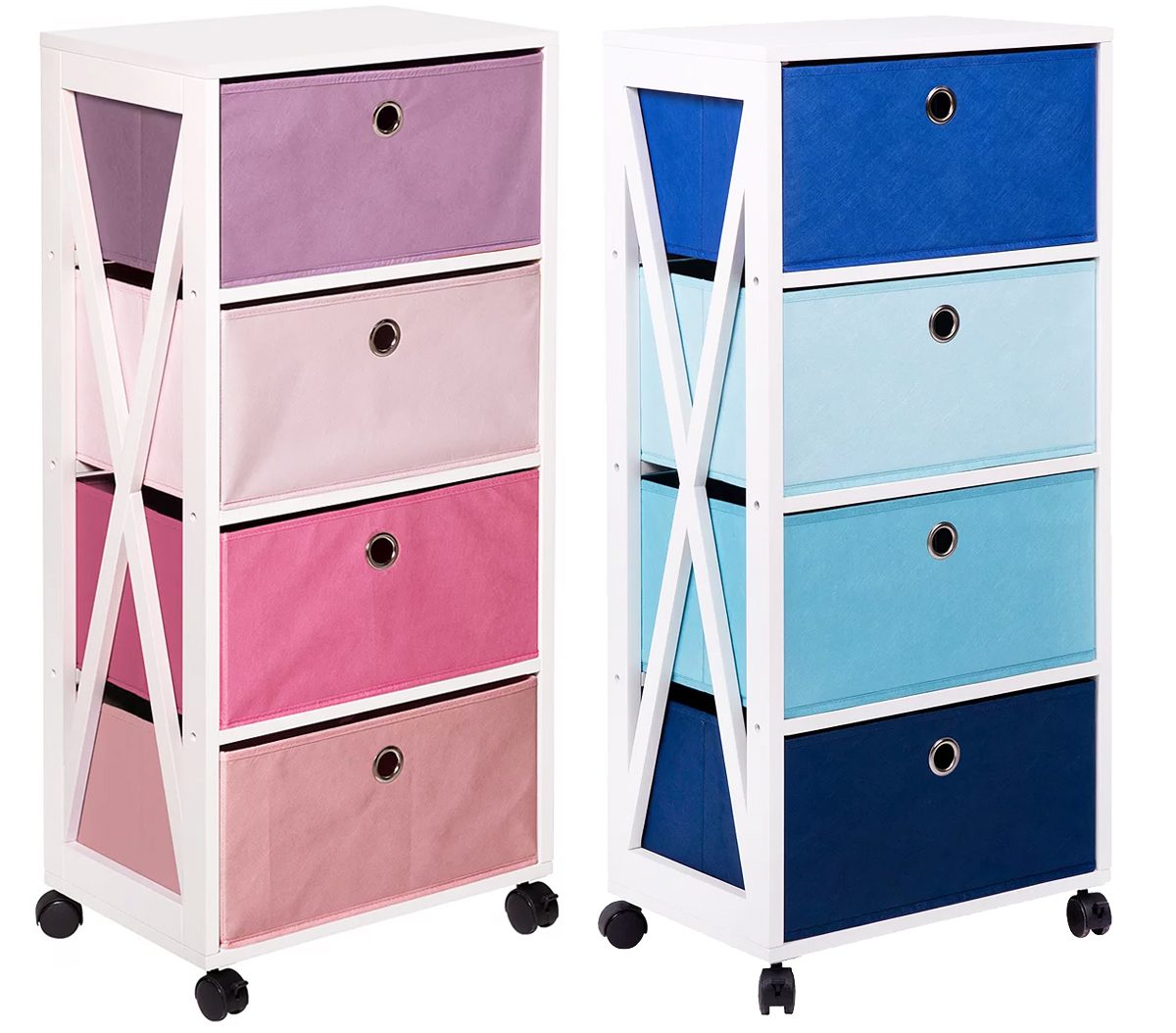 blue and pink 4 drawer storage towers