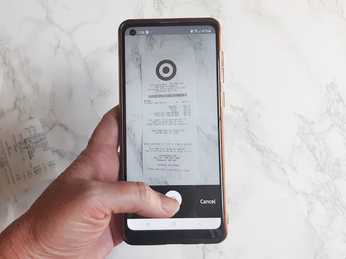 using a reciept scanner app on android phone