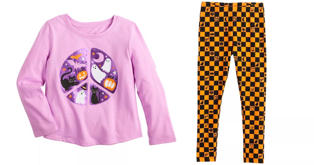 halloween pink tee and orange and black leggings