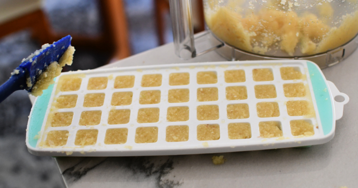 tray of frozen garlic cubes 