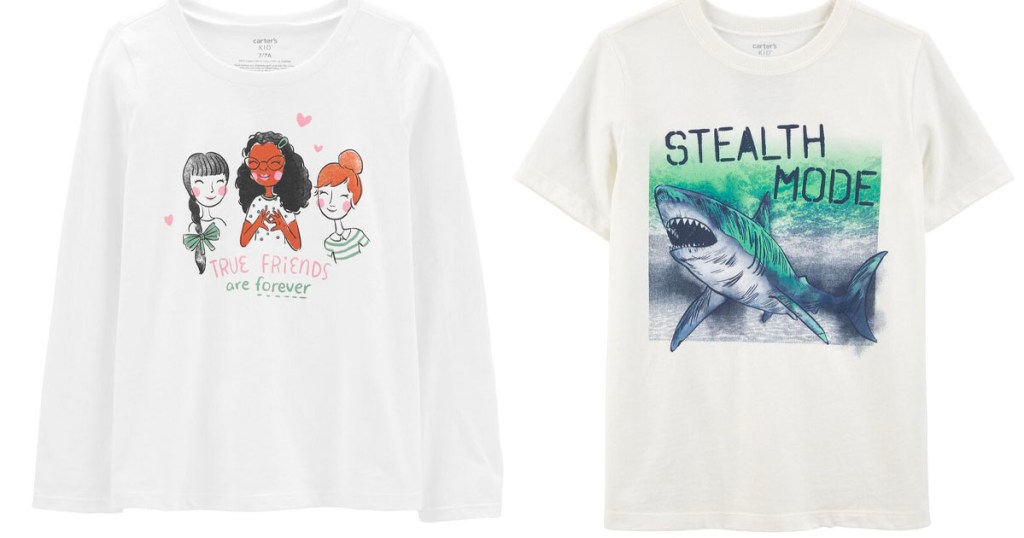 oshkosh white long sleeve true friends tee and white stealth shark tee