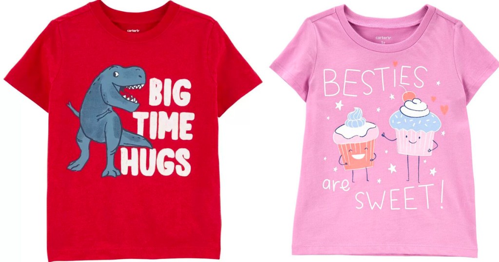 oshkosh red dinosaur shirt and pink besties cupcake tee