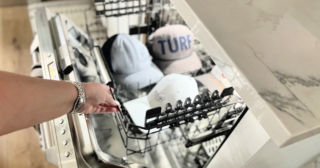 washing hats in the dishwasher