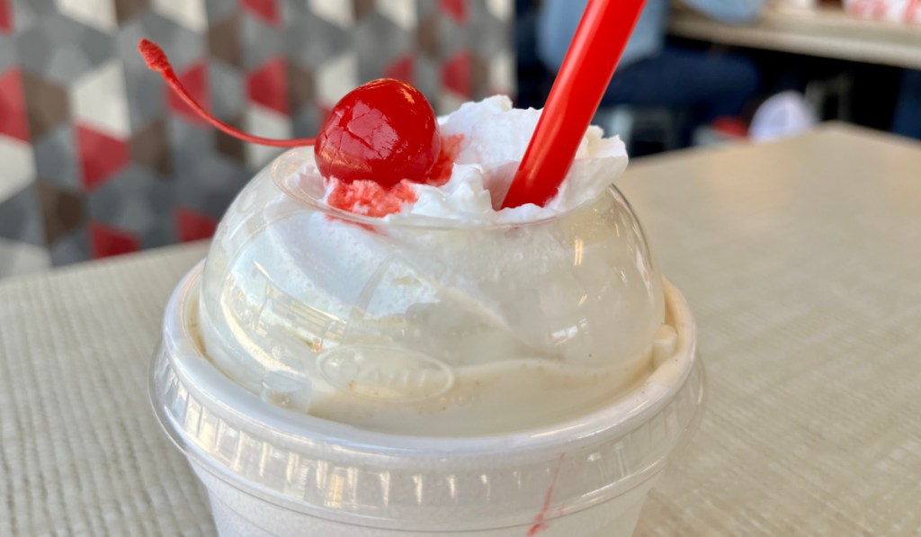 Chick-fil-A milkshake in restaurant