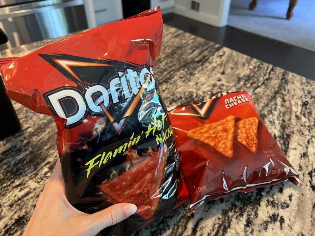 doritos flamin hot and nacho cheese bags