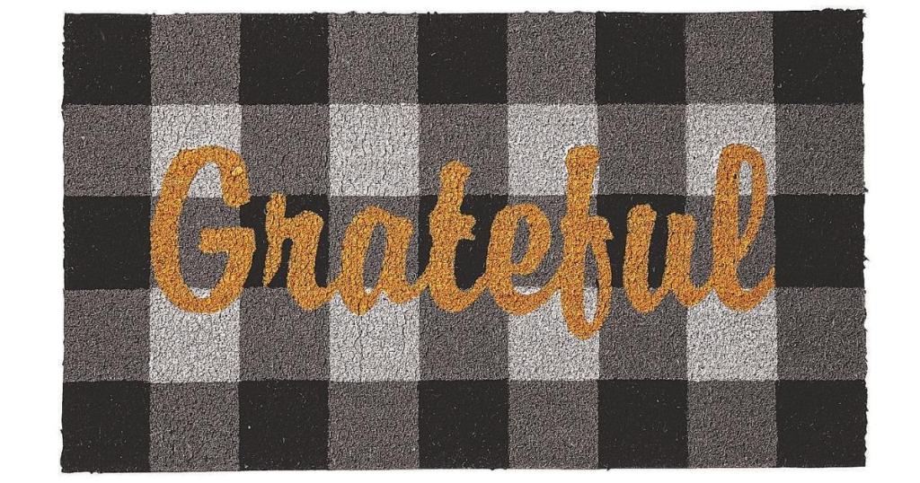 Grateful Black & White Plaid Coir Mat