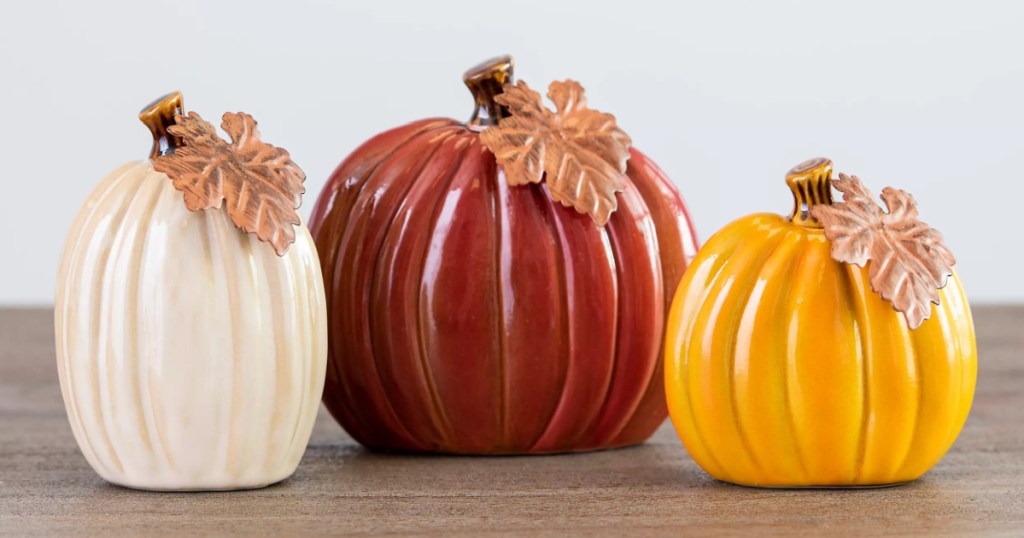 set of three pumpkin tabletop decor