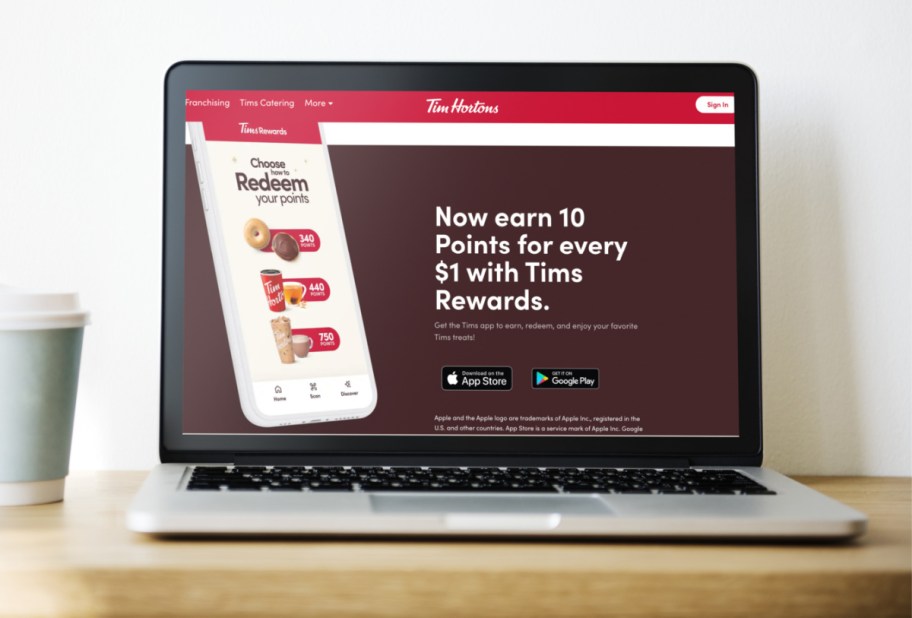 TIMs Rewards program shown on a onlineputer