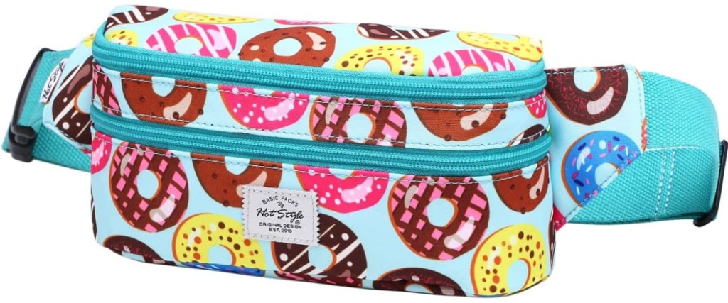 blue donut print fanny pack