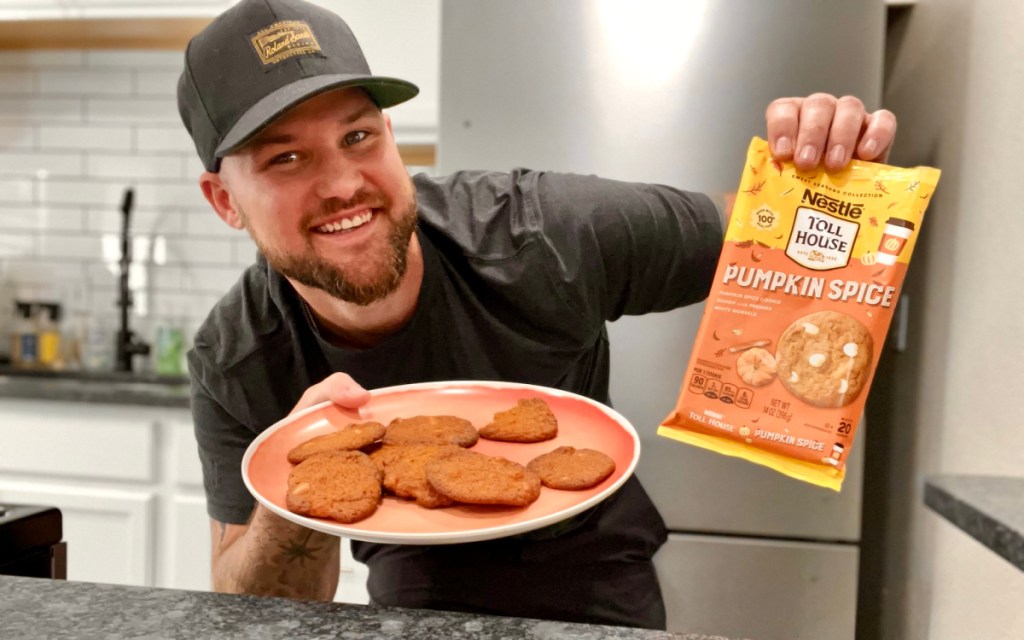 man with fall cookies