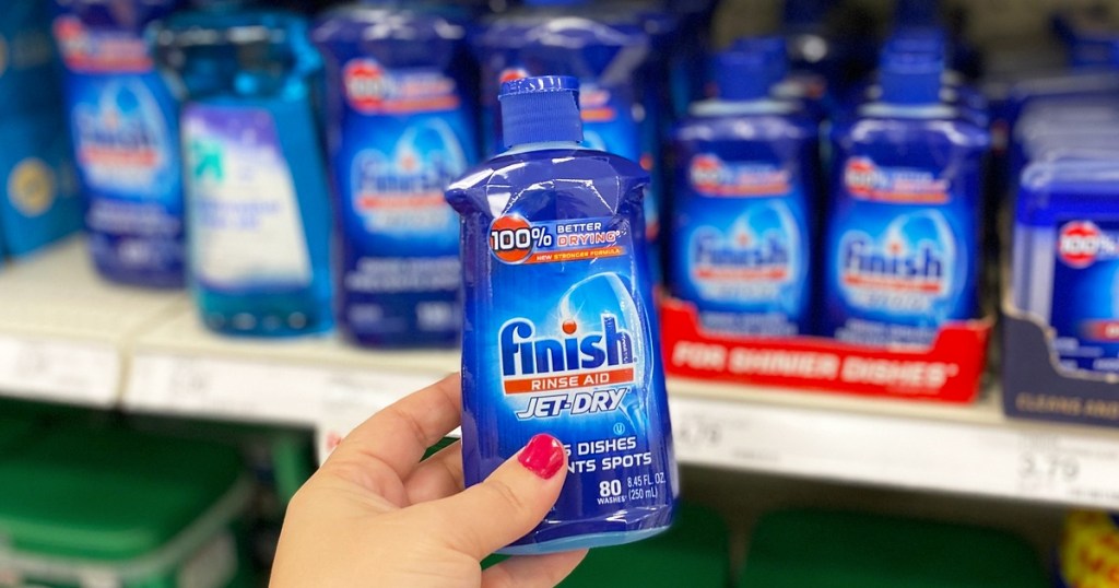 hand holding bottle of finish jet dry