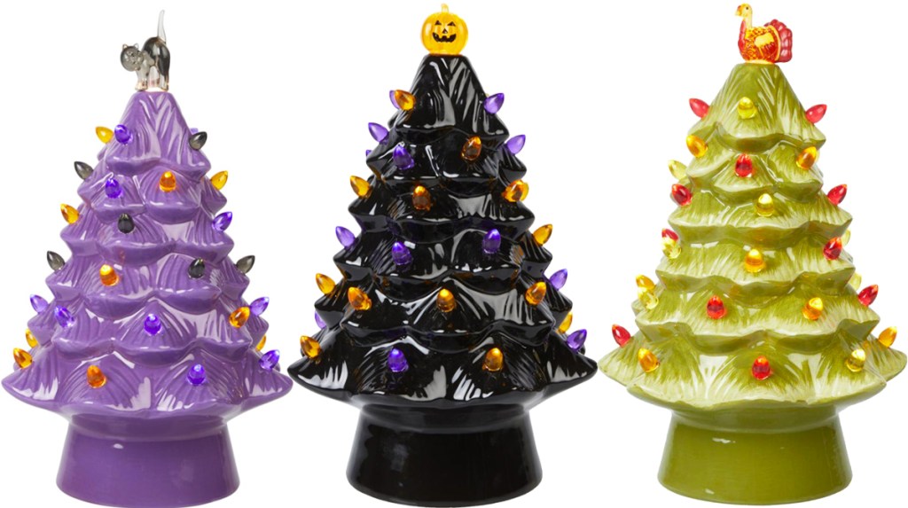 three ceramic halloween trees