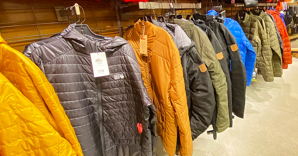 jackets on display racks in store