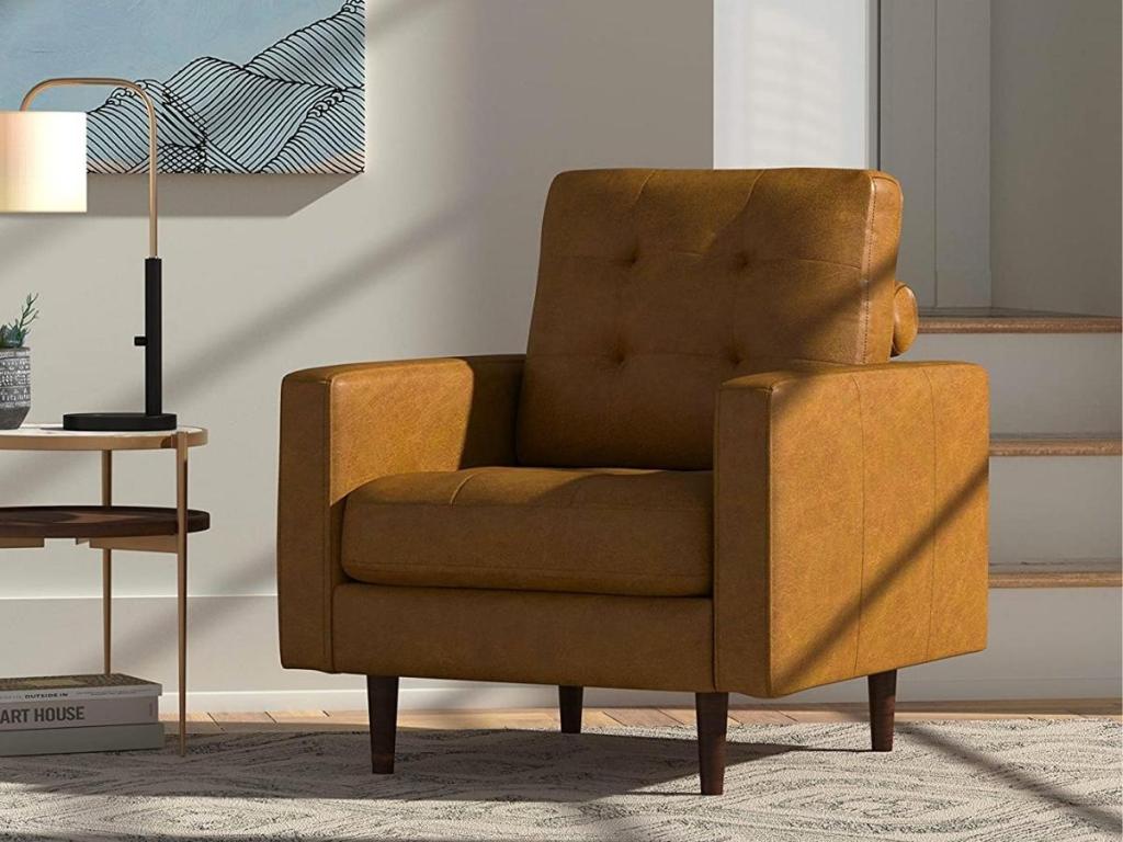 Rivet Rivet Cove Mid-Century Leather Tufted Accent Chair