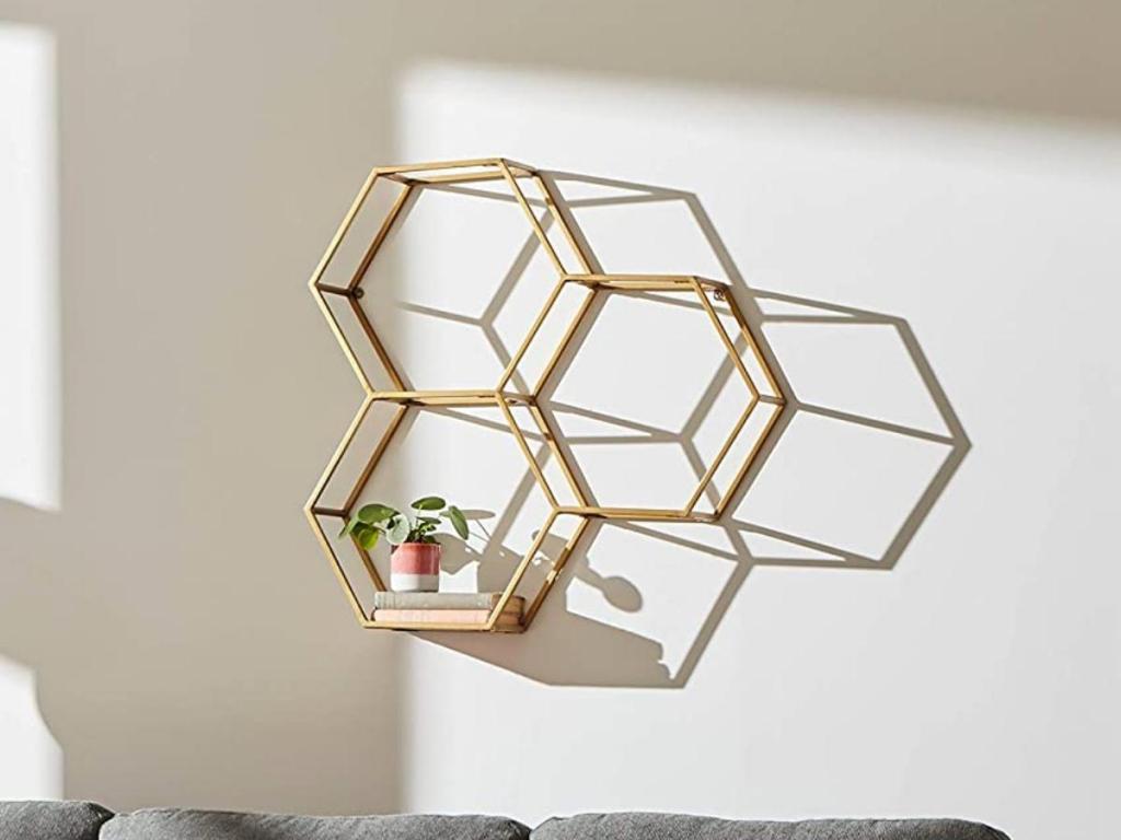 Rivet Modern Hexagon Honeyonlineb Floating Shelf Wall Unit