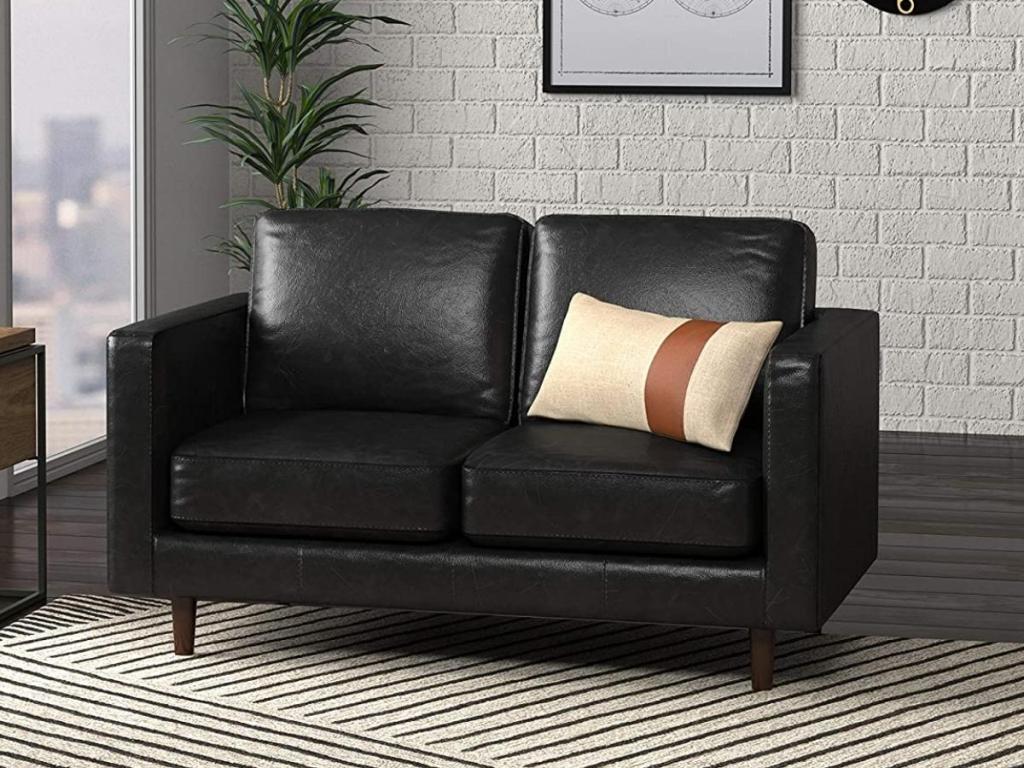 Rivet Revolve Modern Leather Loveseat Sofa