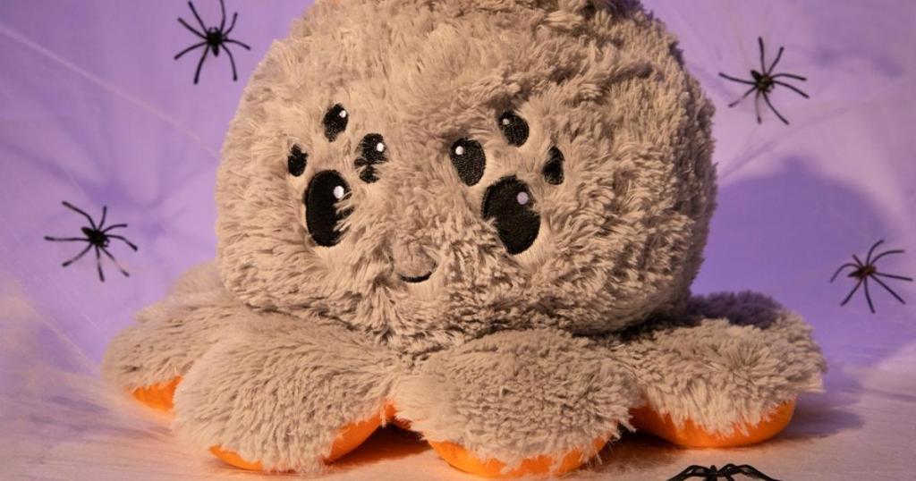 TeeTurtle The Original Reversible Big Spider Plushie, Gray & Pumpkin