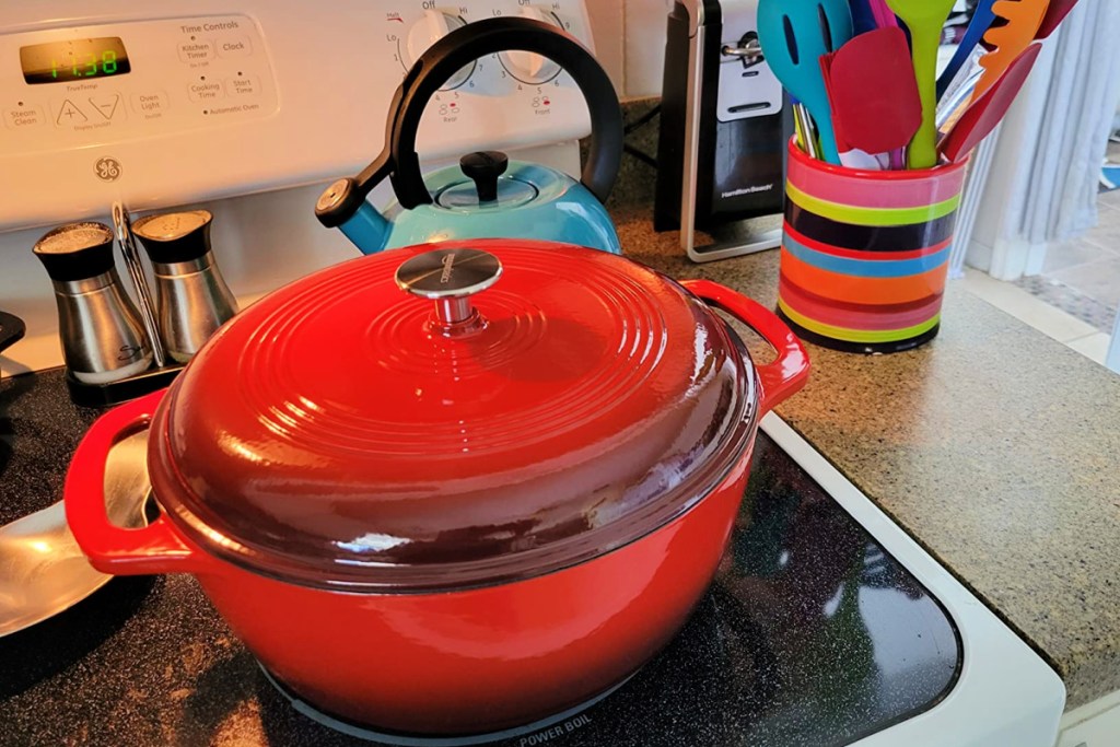 amazon basics dutch oven on a stove top