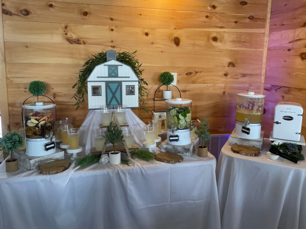 barn-themed beverage station