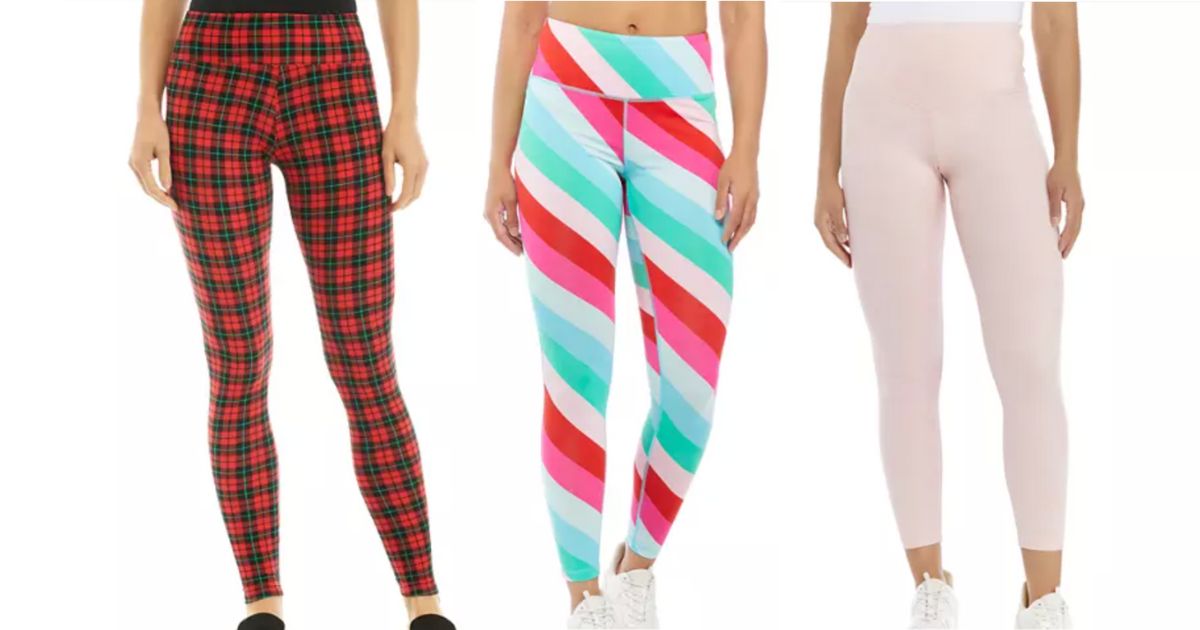 three models wearing belk womens leggings