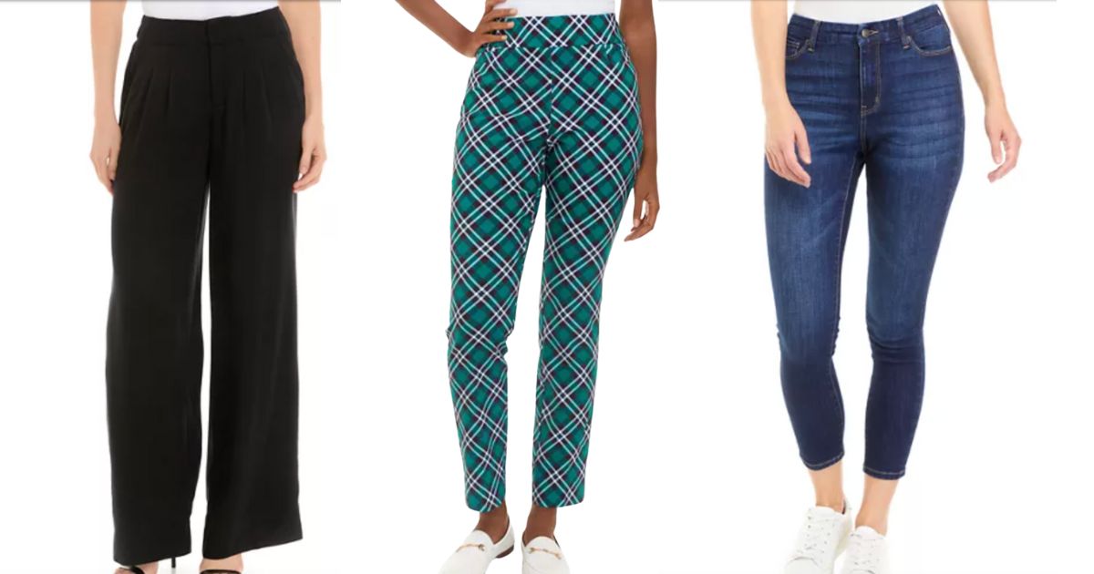 3 models wearing belk womens pants and jeans