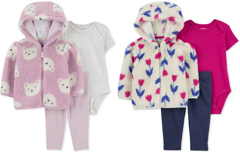 bear and floral 3 piece sherpa carters set 