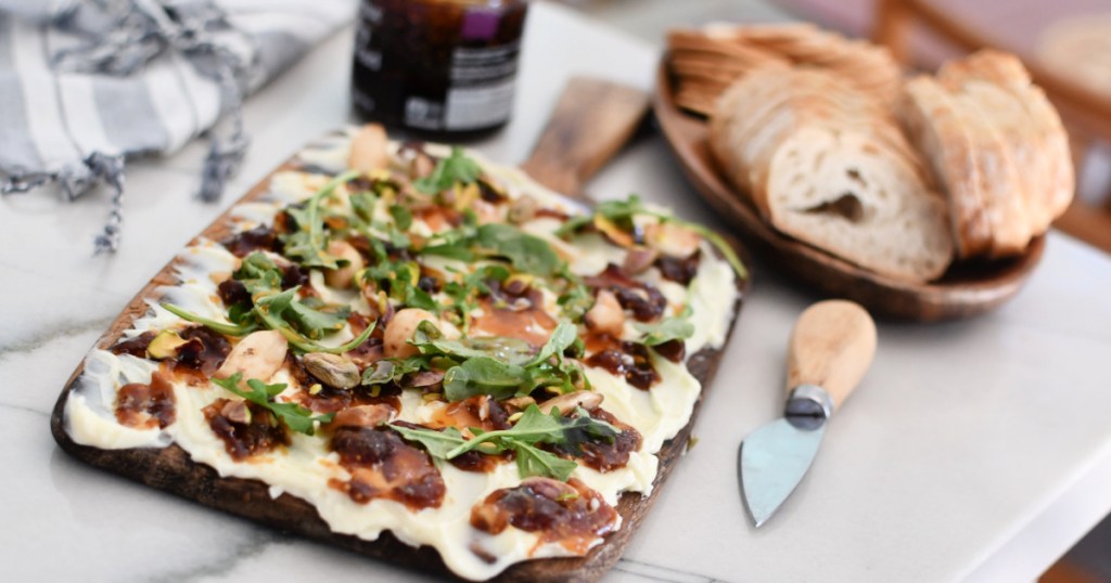 fig and honey butter board on the counter