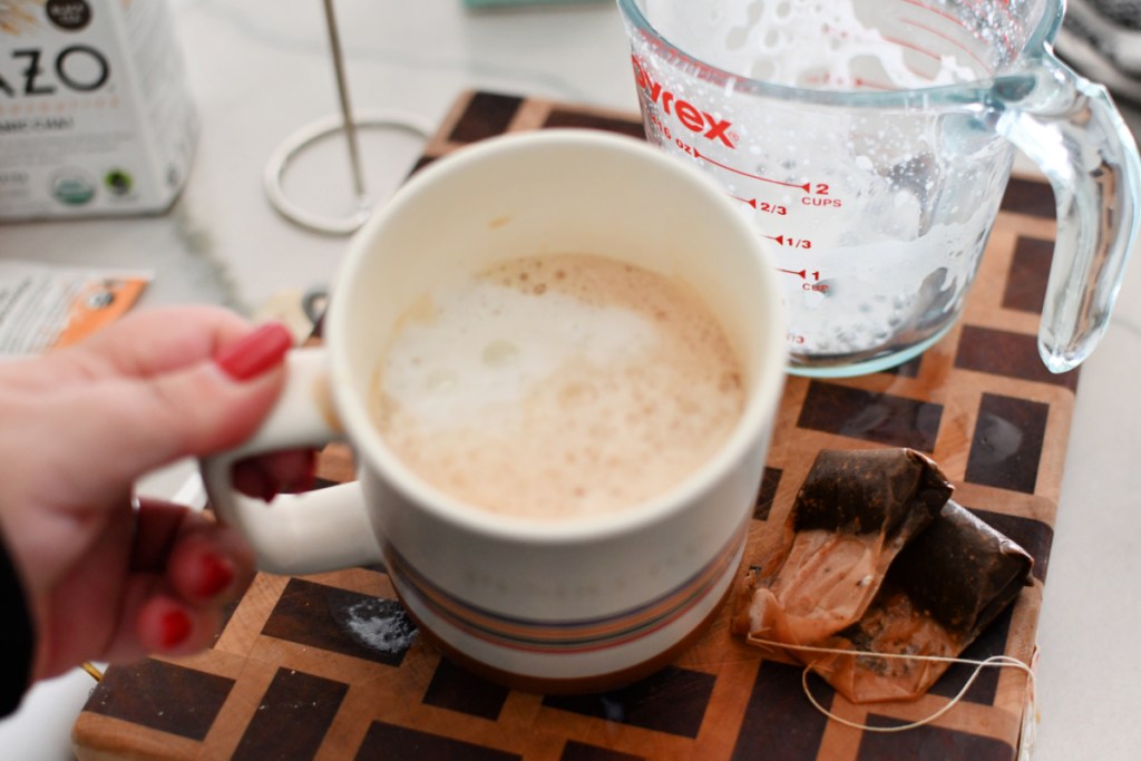 frothed milk on top of chai tea