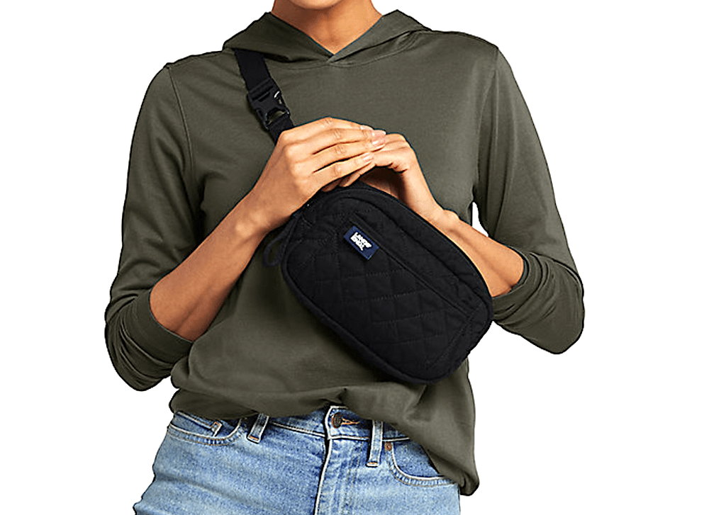 woman wearing Lands End Fanny Pack 