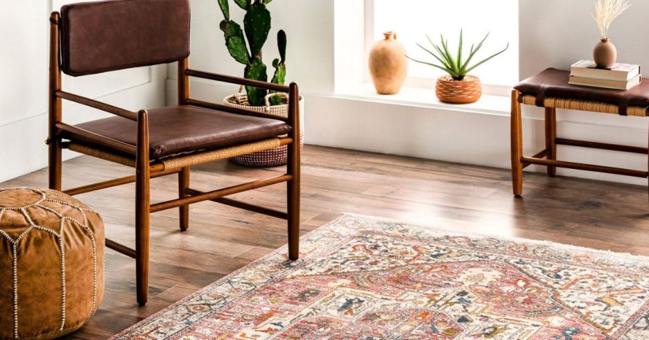 multicolored nuLOOM area rug in living room