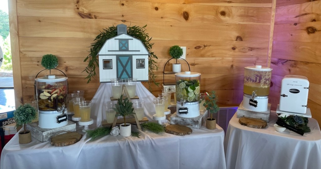 barn-themed beverage station