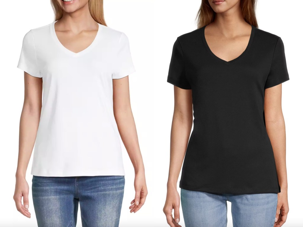 black and white v neck tees