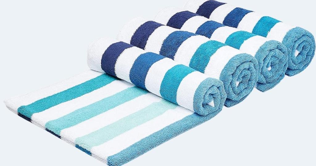 Amazon Basics Cabana Stripe Beach Towel 4-Pack, Blue Multi