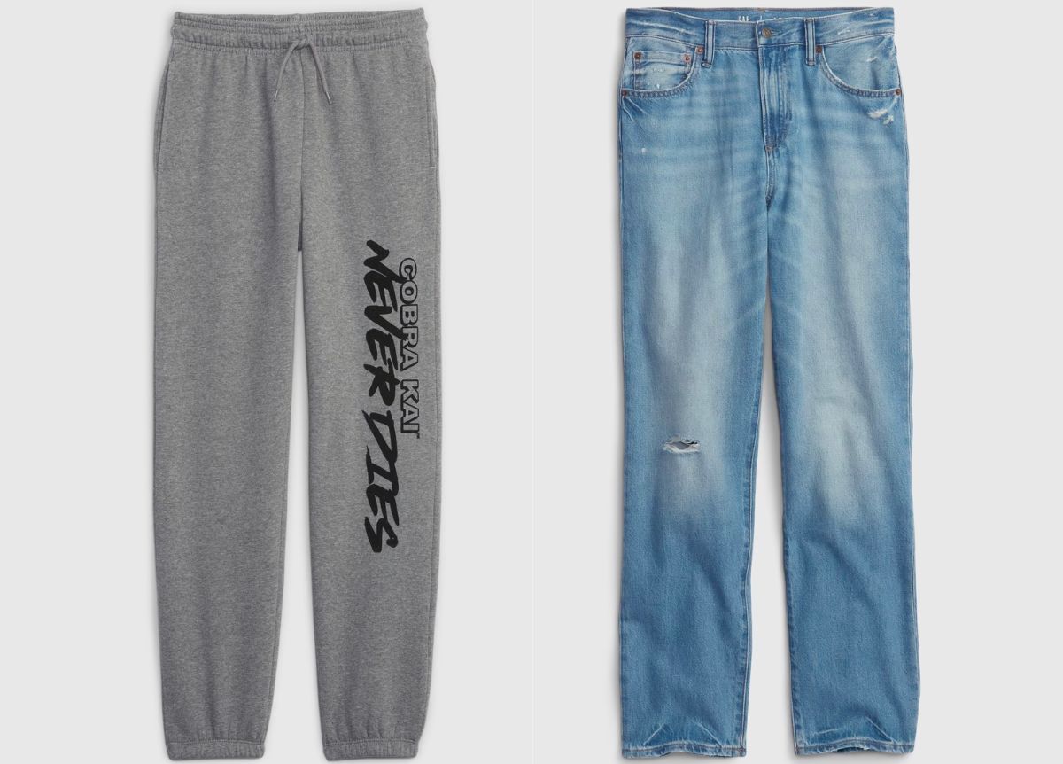 Gap Kids Cobra Kai Joggers and teen jeans stock images