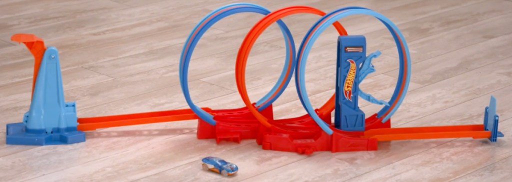 Hot wheels ultra hot racing set displayed on the floor