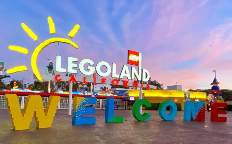 LEGOLAND California sign at sunset